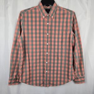 J. Crew Slim Fit Coral Gray Gingham Plaid Mens Button Down Shirt Size Large